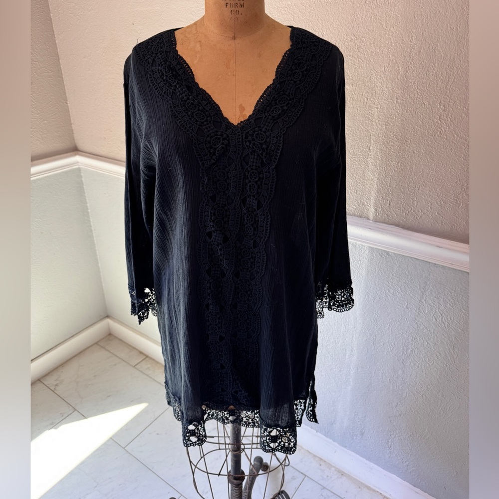 Isaac Mizrahi Black Lace Trim Swim Cover-Up